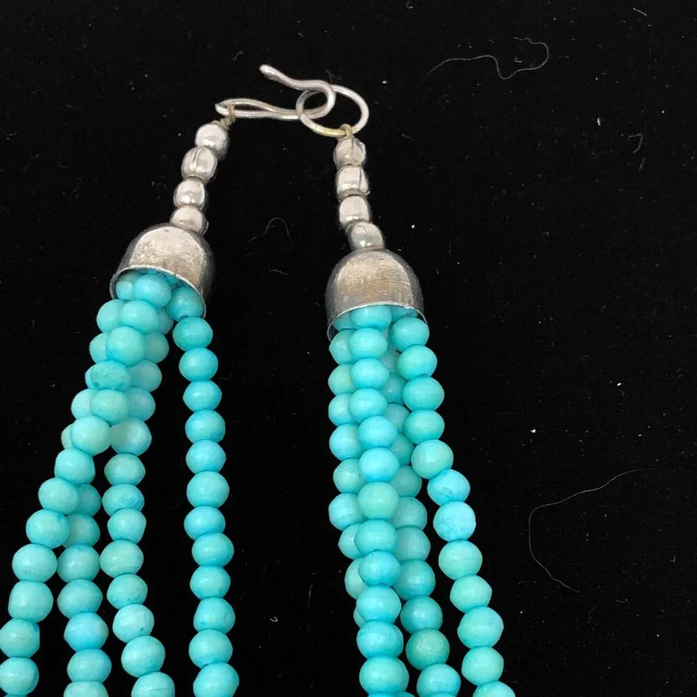 Beaded Necklace Turquoise Blue‎ Green Colored and Hematite 4 Strand